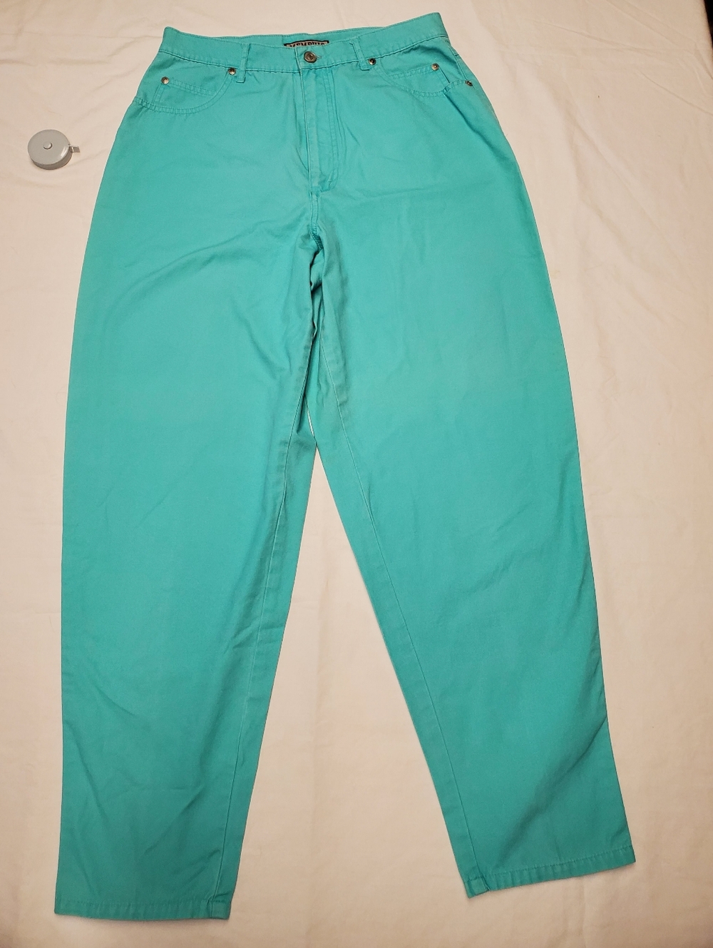 Vintage Memphis Aqua Turquoise High Rise Cotton Pants Size 12 | Coastal Preppy